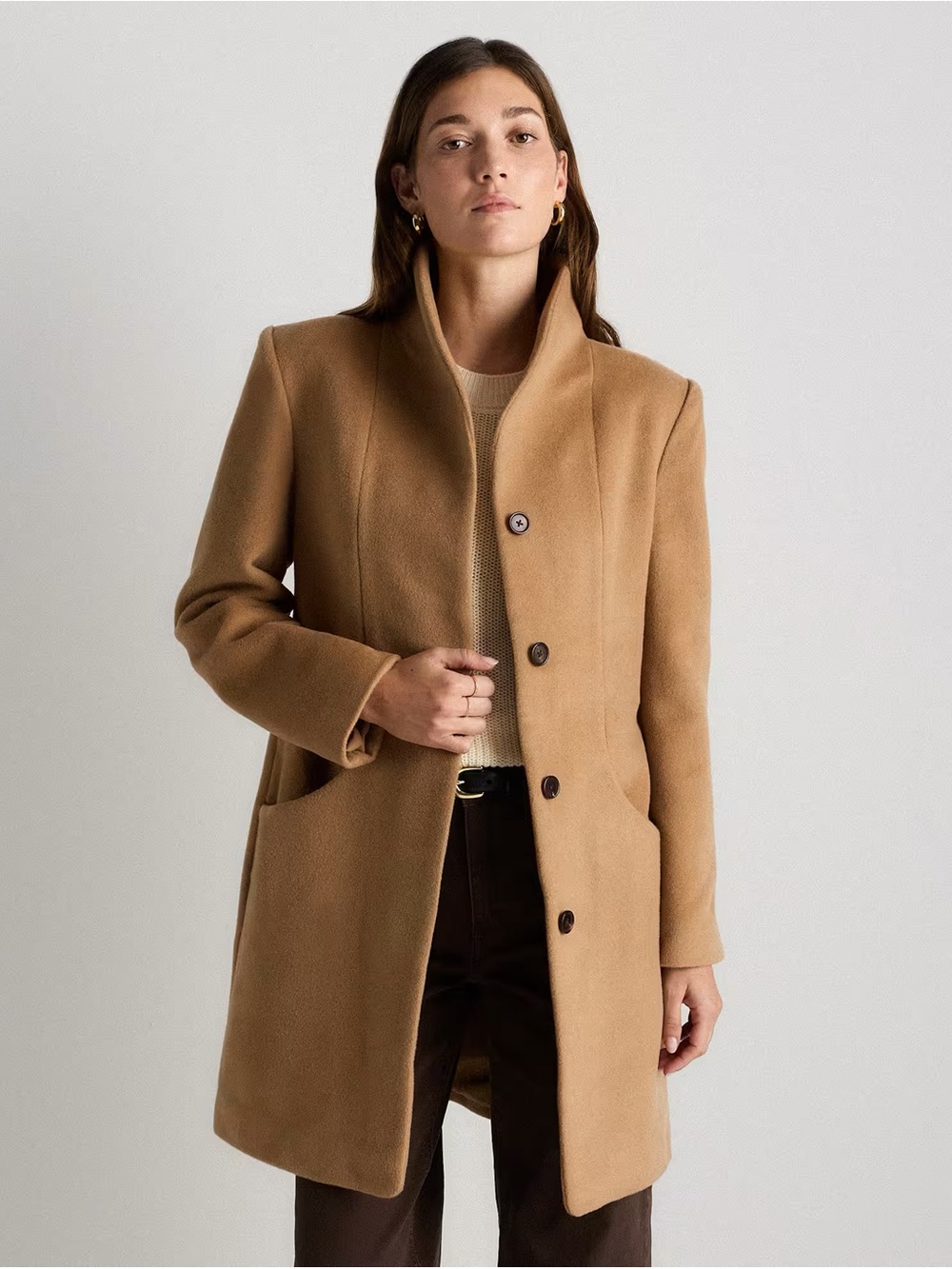Quince Italian Wool Cocoon Coat Camel Brown Size XXL Minimalist Luxury Trench
